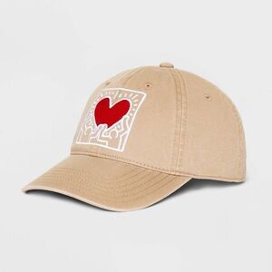 Keith Haring Mens Tan Beige Mad Engine Heart Hat Adjustable Baseball Cap